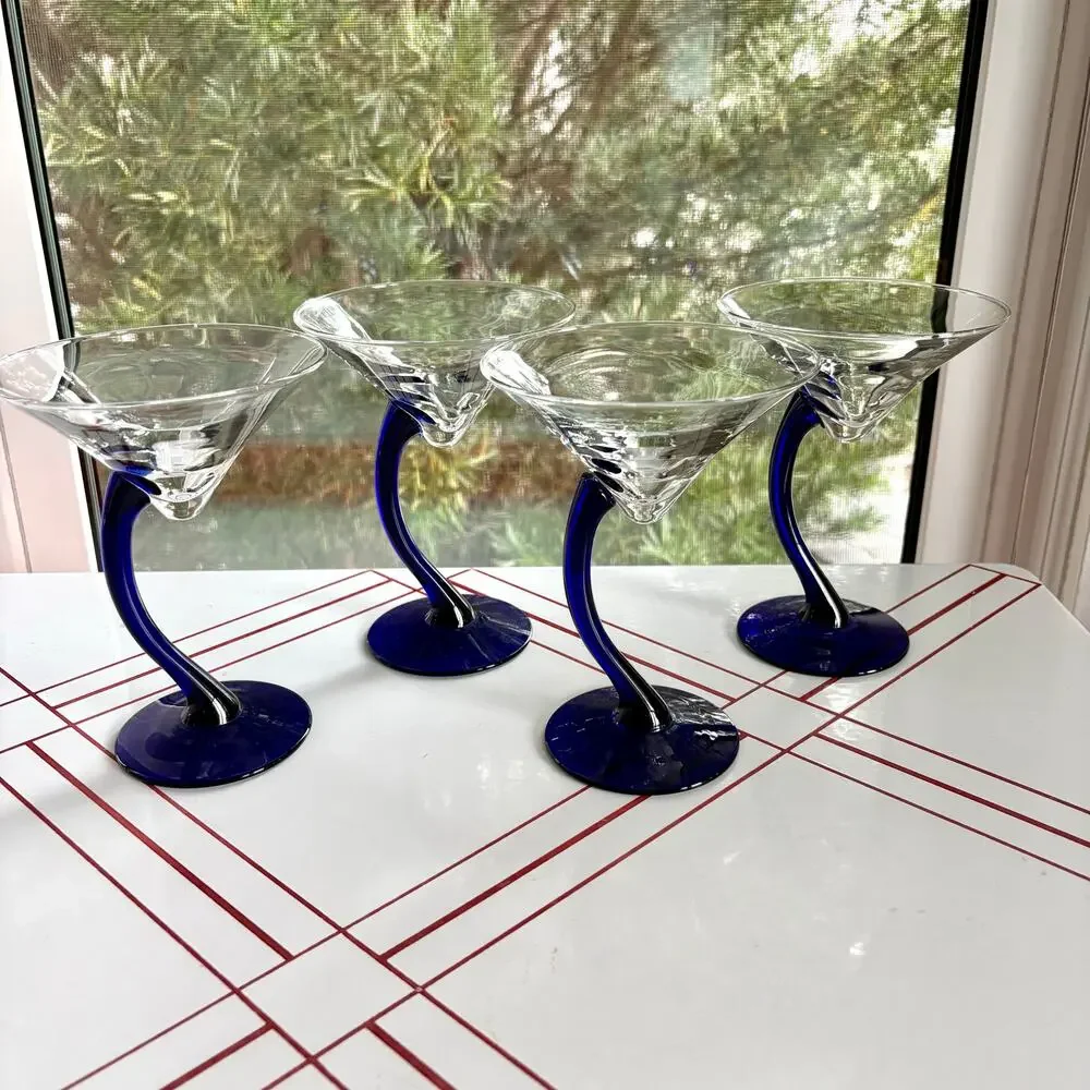 Vintage Libbey Bravura Martini Glasses Set of 4 Cobalt Blue Stem